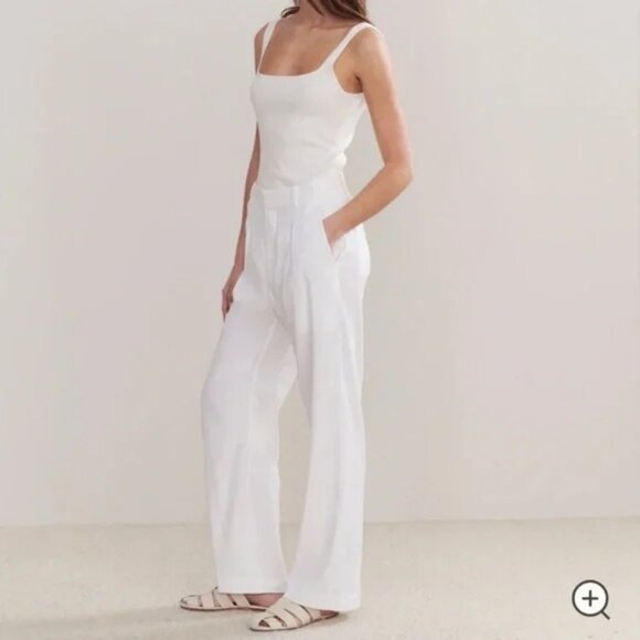 Jenni Kayne Riley Linen Blend Pleated Front Relaxed Fit Trouser Pants White Sz 4 - Picture 2 of 13